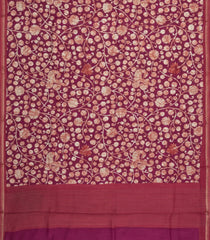 Burugndy Printed Tussar Silk Saree With Kalamkari Motifs-TU3596
