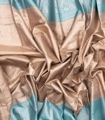 Taupe Woven Synthetic Tissue Saree With Floral Motifs & Cyan Border-BL4349