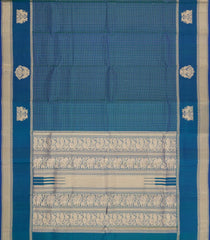 Cyan Handloom Kanchipuram Silk Saree With Zari Checks-KA15183