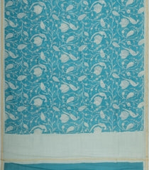 Sky Blue Printed Chanderi Cotton Saree With Floral Motifs-CC1741