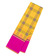 Yellow Handloom Korvai Kanchipuram Silk Saree With Meena Checks-KA16054