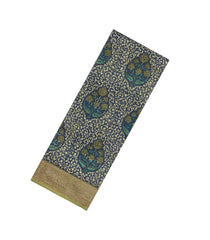 Green Printed Chanderi Cotton Saree With Zari Border-CC1601
