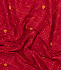 Red Handloom Bengal Cotton Saree With Checks & Buttas-BG1924-Red