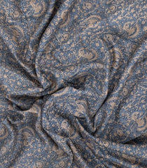 Grey Printed Chanderi Cotton Saree With Floral Motifs & Zari Border-CC1670