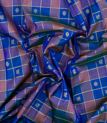 Blue Handloom Kanchipuram Silk Saree With Checks & Buttas-KA15480