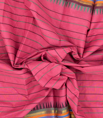 Dusty Peach Woven Chettinad Cotton Saree With Beldari Stripes-CN1791