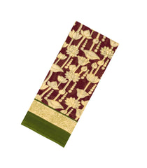 Maroon Printed Jaipur Cotton Saree With Pichwai Motifs-JC1919