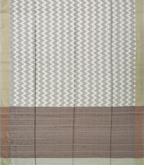 Grey Handwoven Dupion Silk Saree With Printed Chevron Motifs