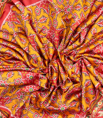 Mustard Handloom Blended  Silk Saree With Ikat Motifs & Hand Embroidered Selvage-EN1715