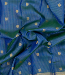 Blue Handloom Kanchipuram Silk Saree With Zari Checks & Buttas-KA16346