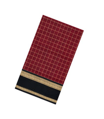 Maroon Handloom Silk Cotton Saree With Zari Checks-SC4410