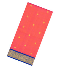 Peach Handloom Korvai Kanchipuram 9 Yards Silk Saree With Buttas-KA15330