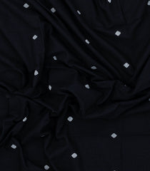 Black Handloom Bengal Cotton Saree With Diamond Buttas-BG1602