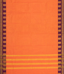 Peach Woven Chettinad Cotton Saree With Stripes & Contrast Border-CN1912