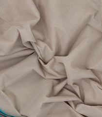 Taupe Handwoven Bengal Cotton Saree With Cyan Border-BG1496