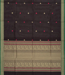 Black Handloom Kanchi Cotton Saree With Annam Buttas-KC1475