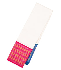 White Handloom Korvai Kanchipuram Silk Saree With Ganga Jamuna Border-KA13197