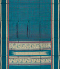 Teal Handloom Silk Cotton Saree With Checks-SC4230