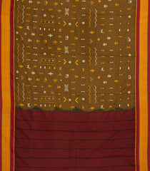 Dark Olive Woven Poly Cotton Saree With Checks & Kasuti Embroidery Motifs-PY1270