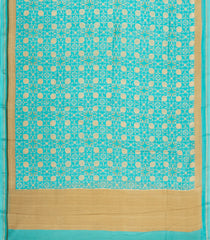Turquoise Printed Chanderi Cotton Saree With Floral Motifs-CC1712