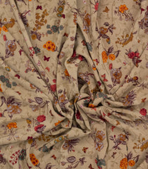 Dark Beige Printed Crepe Silk Saree With Floral Motifs-PS0935