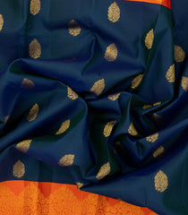 Navy Blue Handloom Kanchipuram Silk Saree With Floral Buttas-KA14884
