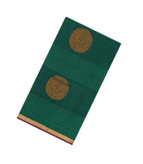 Dark Green Handloom Village Cotton Saree With Buttas-VC1646