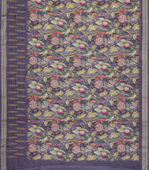 Dark Grey Printed Chanderi Cotton Saree With Floral Motifs-CC1747