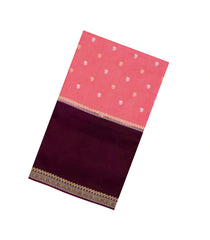 Peach Woven Blended Viscose Saree With Buttas & Contrast Border-BL5587