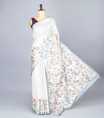 Off White Woven Synthetic Dola Silk Saree With Printed Floral Motif-BL4458