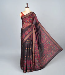 Black Woven Synthetic Cotton Saree With Printed Floral Motifs-BL4286