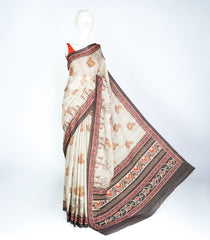 Grey Woven Art Dola Silk Saree With Printed Floral Motifs-BL3907