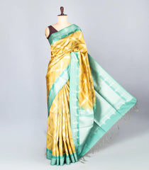 Gold Woven Synthetic Dupion Saree With Floral Jaal Motifs-BL4530