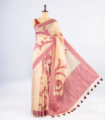 Cream Woven Art Chanderi Cotton Saree With Floral Motifs-BL4140