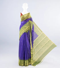 Violet Woven Art Linen Saree With Floral Motifs-BL3933