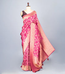 Magenta Woven Synthetic Tussar Silk Saree With Floral Vine Motifs-BL4419