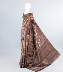 Lilac Woven Art Tussar Saree With Printed Floral Motifs-BL3976