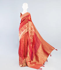 Dark Peach Woven Art Dola Viscose Saree With Floral Zari Motifs-BL3981