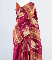 Magenta Woven Art Dola Viscose Saree With Elephant Motifs-BL3983