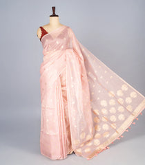 Baby Pink Woven Synthetic Supernet Saree With Floral Motifs-BL4236