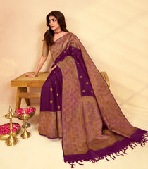 Magenta Handloom Kanchipuram Silk Saree With Floral Motifs-KA14086
