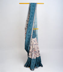 Blue Woven Art Tussar Saree With Printed Bird Motifs-BL3765