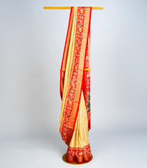 Beige Woven Art Dola Silk Saree With Printed Ikat Motifs-BL3694
