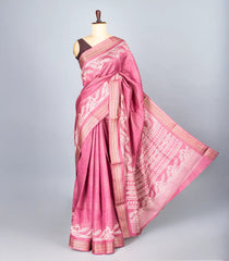 Dusty Pink Woven Synthetic Dola Saree With Stripes & Printed Bird Motifs-BL4499