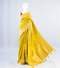 Lime Green Woven Art Dola Viscose Saree With Floral Vine Motifs-BL3979