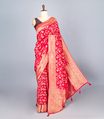 Red Woven Synthetic Tussar Silk Saree With Floral Vine Motifs-BL4421