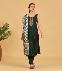 Bottle Green Embroidered Festive Kurta Set