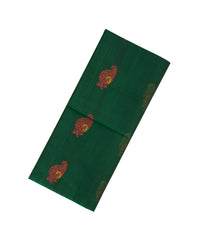Bottle Green Handloom Silk Cotton Saree With Buttas & Contrast Pallu-SC3645