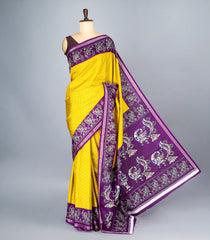 Yellow Woven Synthetic Crackle Saree With Printed Geometric & Bird Motifs-BL4518
