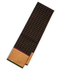 Black Handloom Kanchipuram Silk Saree With Zari Checks-KA12105